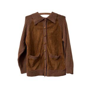 Elede Womens Goat Suede Merino Wool Rabbit Hair Brown Cardigan Sweater Size S
